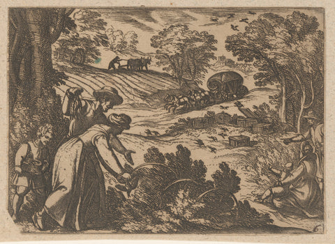 Bird hunters with different traps and bows, Antonio Tempesta, 1598 Canvas Print