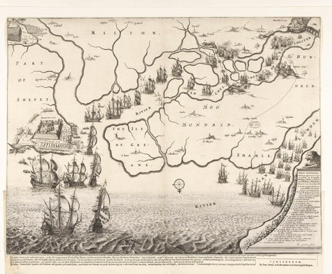 Map of the Mouth of the Thames with the Tour to Chatham, 1667, Michiel Comans (II), 1667 Canvas Print