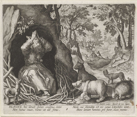 Saint Blasius of Sebaste as hermit, Johann Sadeler (I), 1594 Canvas Print