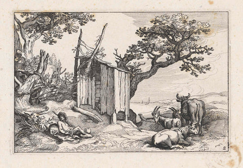 Landscape with a wooden barn, Claes Jansz. Visscher (II), 1620 Canvas Print