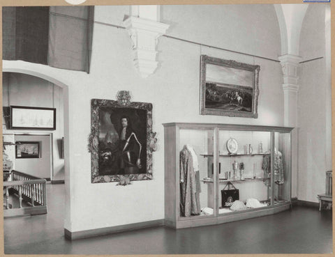 Room 113 seen to the northeast with two costumes in a display cabinet and a view of room 112, 1963 Canvas Print