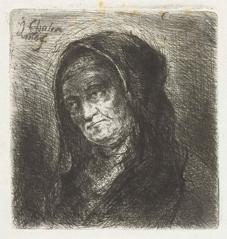 Old woman with black veil, Jan Chalon, 1748 - 1795 Canvas Print