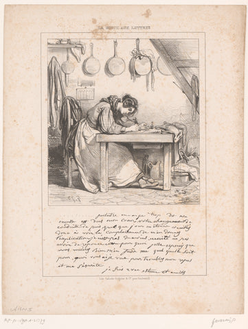 Woman writes letter in the kitchen, Paul Gavarni, c. 1837 Canvas Print