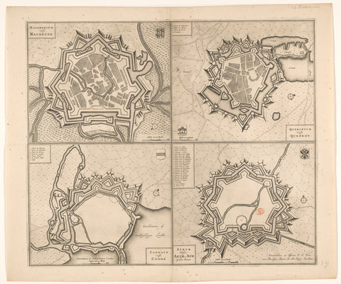 Vestingplattegrond van Maubeuge, Le Quesnoy, Aat en Condé-sur-l'Escaut, anonymous, c. 1700–1710 Canvas Print