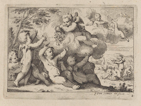 Putti with flowers, Paul of Somer (II), 1670 - 1697 Canvas Print