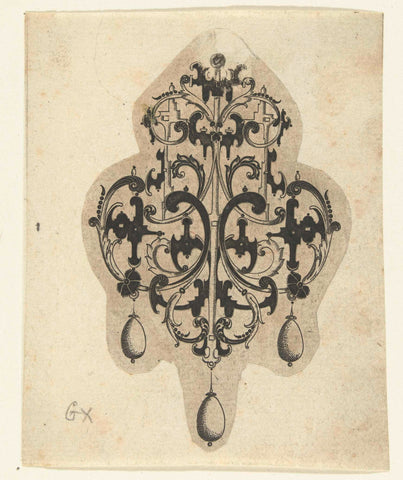 Pendant whose curling ends in various places in leaf motifs, Daniel Mignot, 1596 - 1616 Canvas Print