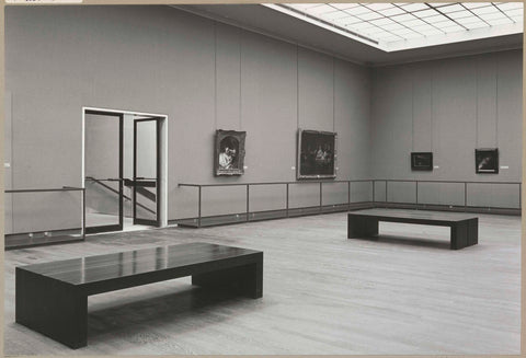 Room with four paintings, two benches for visitors and an entrance, c. 1969 Canvas Print