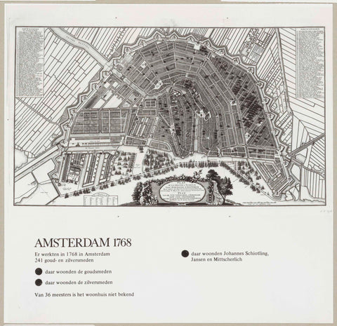 Informatiebord met plattegrond van Amsterdam waarop te zien is waar edelsmeden woonden in 1768, c. 1976 - c. 1977 Canvas Print