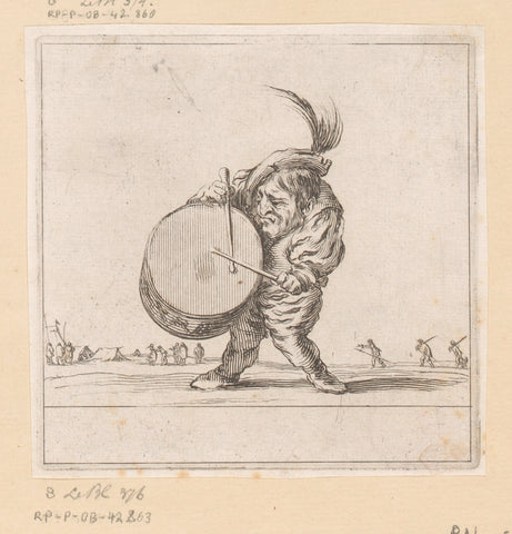 Caricature of a drum-playing man, François Collignon, 1620 - 1687 Canvas Print