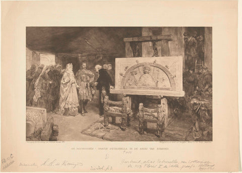 The sculptor shows the tympanum of Egmond to Countess Petronella, c. 1120, Hübner & Van Santen Roeloffzen, 1910 Canvas Print