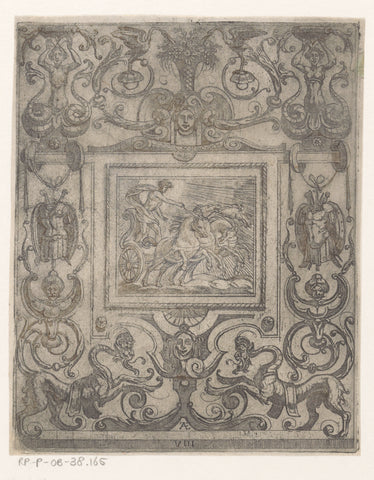 Grotesque ornament with Apollo on its solar car in the middle, Antonio Tempesta, 1609 Canvas Print