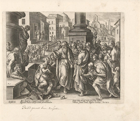 Paulus heals a crippled at Lystra, Philips Galle (possibly), 1582 Canvas Print