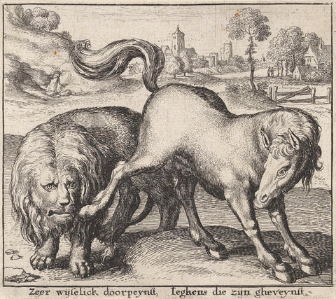 Fable of the lion and the stallion, Wenceslaus Hollar, 1644 - 1652 Canvas Print