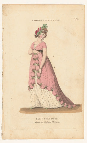 Magazine of Female Fashions of London and Paris, No. 6, Fashions August 1798: Paris Full Dress from the Costume Parisien, Richard Phillips, 1798 Canvas Print