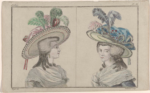 Cabinet des Modes ou les Modes Nouvelles, 1 August 1786, Pl. III, A.B. Duhamel, 1786 Canvas Print