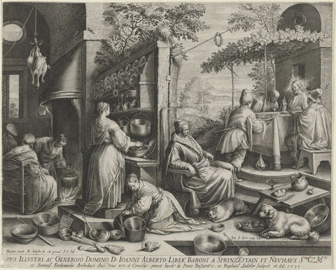 Meal in Emmaus, Raphaël Sadeler (I), 1593 Canvas Print