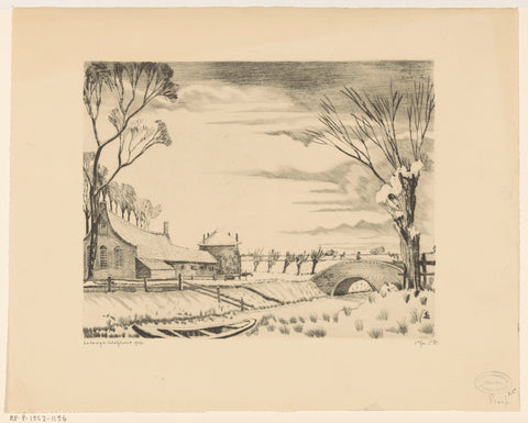 Farm in a winter landscape, Lodewijk Schelfhout, 1942 Canvas Print