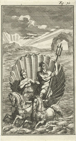 Neptune and Amphitrite on a shell pulled by seahorses, Jan Luyken, 1691 Canvas Print