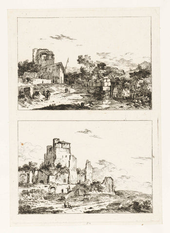 Two landscapes with ruins, Louis Gabriel Moreau, 1770 - 1779 Canvas Print