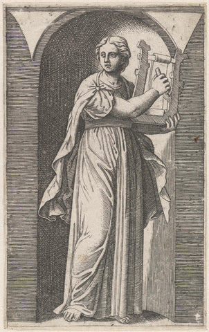 Muse with harp standing in niche, Marcantonio Raimondi, 1511 - 1520 Canvas Print