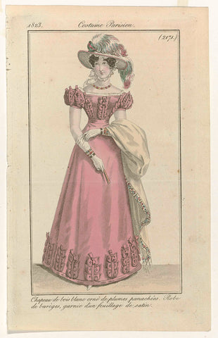 Journal des Dames et des Modes, Costume Parisien, 10 August 1823, (2171): Chapeau de bois blanc (...), anonymous, 1823 Canvas Print