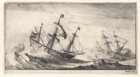 Sailing ships in a seastorm, Wenceslaus Hollar, 1627 - 1636 Canvas Print