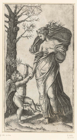 Verzoening van Minerva en Amor, Marcantonio Raimondi, 1517 - 1520 Canvas Print