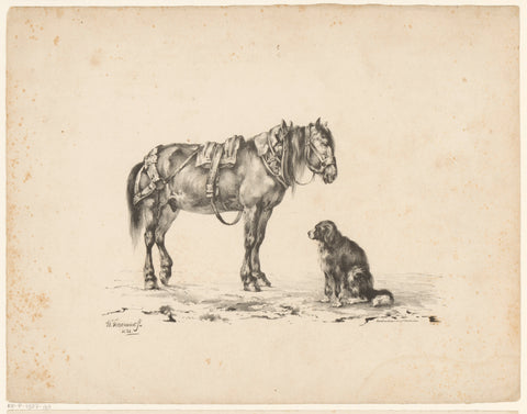 Horse and seated dog, Wouter Verschuur (1812-1874), 1834 Canvas Print