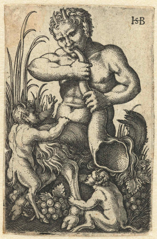 Satyr blowing on a horn, Hans Sebald Beham, 1510 - 1550 Canvas Print