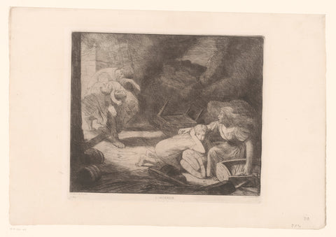 Family fleeing from a burning house, Alphonse Legros, 1875 Canvas Print