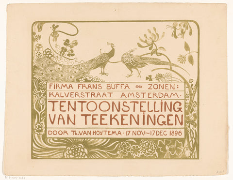 Exhibition poster with a peacock and a pheasant for an exhibition by Theo van Hoytema at Firma Frans Buffa en Zonen in Amsterdam in 1896, Theo van Hoytema, in or before 1896 Canvas Print