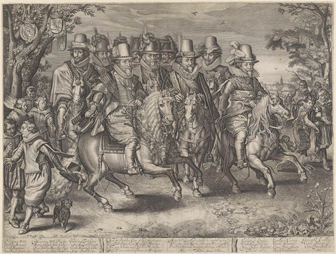 Cavalier procession of Philip William, Maurice and Frederick Henry, Princes of Orange, William Louis, Count of Nassau-Dillenburg, Ernst Casimir, Count of Nassau-Dietz, and John Ernst I, Count of Nassau-Siegen, William Jacobsz. Delff, 1621 Canvas Print