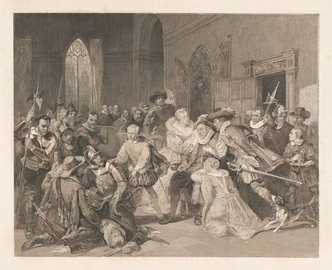 Attack by Jean de Jauregui on Prince William I, 18 March 1852, Johann Wilhelm Kaiser (I), 1855 - 1865 Canvas Print