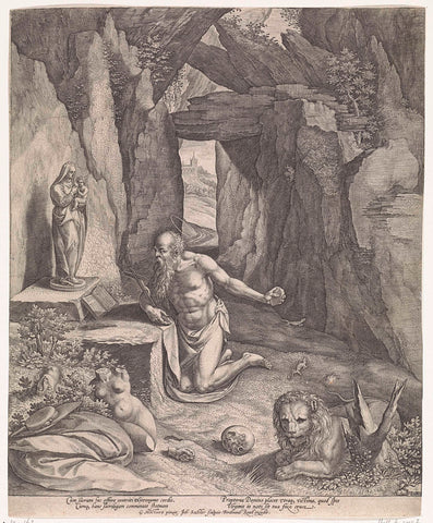 Saint Hieronymus in the cave, Johann Sadeler (I), 1560 - 1593 Canvas Print