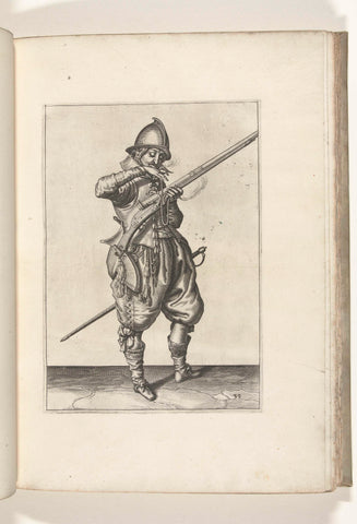 Soldier on guard with a rudder that brings his fuse to his mouth to blow him clean (no. 39), ca. 1600, Jacob de Gheyn (II) (workshop or), 1597 - 1607 Canvas Print