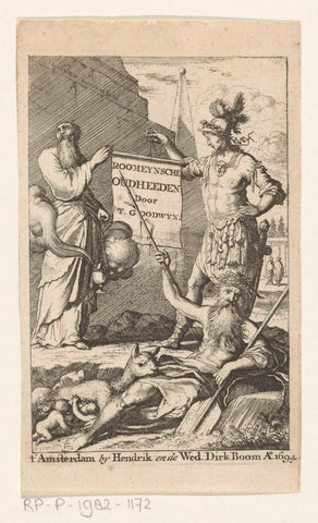 Roman soldier and a priest hold open role, Jan Luyken, 1694 Canvas Print