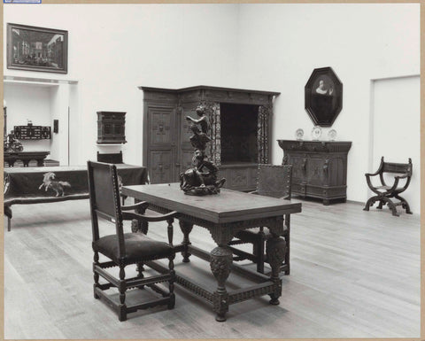 Room with table and chairs, cupboard, bedstead, statue and paintings, 1962 Canvas Print