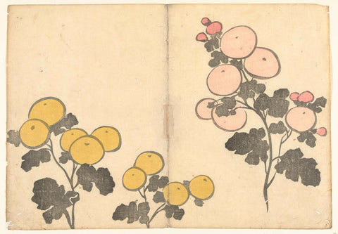 Stylized yellow and pink flowers, Nakamura Hôchû, 1826 Canvas Print