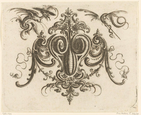 Voluten with wings, crowned by a two-headed eagle, Christoph Jamnitzer, 1573 - 1610 Canvas Print