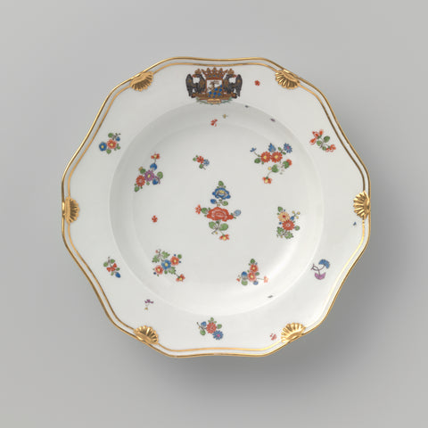 Plate with the coat of ams of Count Heinrich von Podewils and flower sprays, Königliche Porzellan Manufaktur, c. 1763 - c. 1800 Canvas Print