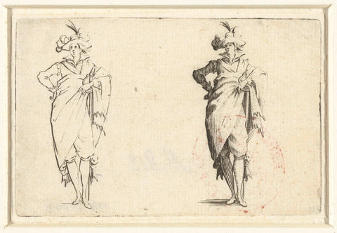 Twice the same man with cloak and sword, the right hand in the side, seen from the front, Jacques Callot, 1621 Canvas Print