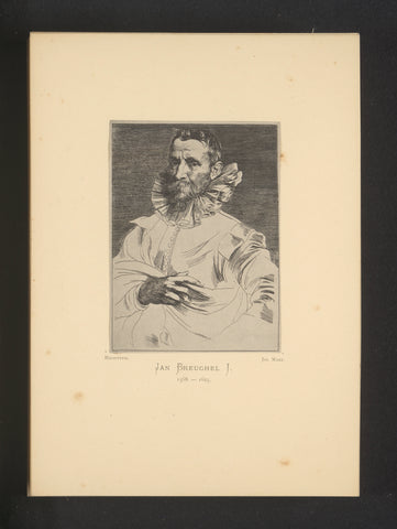 Reproduction of an etching of a portrait of Jan Brueghel (I) by Anthony van Dyck, Joseph Maes, c. 1872 - in or before 1877 Canvas Print