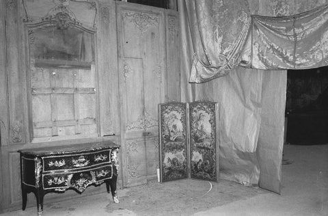 Panelling, chest of drawers and screen against a background of cloth or sheets of paper, 1957 Canvas Print