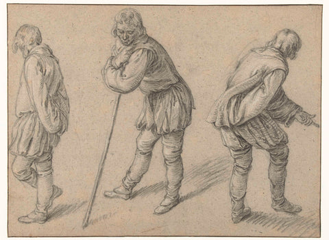 Three men standing, Jacob de Gheyn (II), 1598 - 1603 Canvas Print