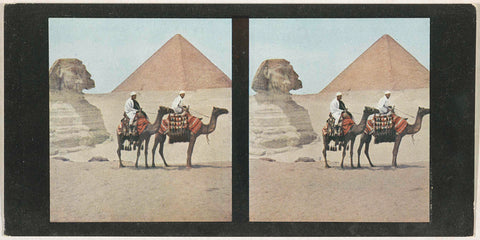 Two men on dromedaries at the Pyramid of Cheops and the Sphinx of Giza, anonymous, 1911 - 1919 Canvas Print