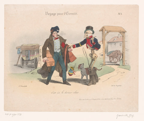 Postiljon is held by Death as a coachman, Jean Ignace Isidore Gérard Grandville, 1830 Canvas Print