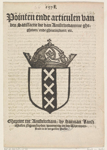 Titelvignet voor: 1578. Pointen ende articulen van den satisfactie die van Amstelredamme ghegheven ende gheaccordeert etc., ca. 1597, anonymous, c. 1597 Canvas Print