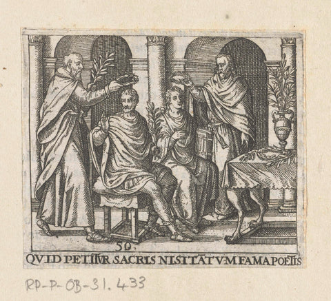 Two men are praised, Theodor de Bry, 1596 Canvas Print