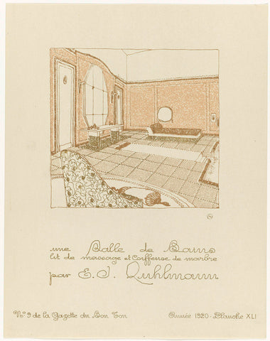 Gazette du Bon Ton, 1920, No. 9, Pl. XLI: Une Salle de Bain massage bed et coiffeuse de marble E.D. Ruhlmann, Émile-Jacques Ruhlmann, 1920 Canvas Print