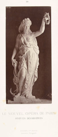 Marmeren beeld van een vrouw in een gewaad met een ontblote borst, in haar linkerhand draagt zij een lauwerkrans, in haar rechter een scheepsanker., Louis-Emile Durandelle, c. 1878 - 1881 Canvas Print